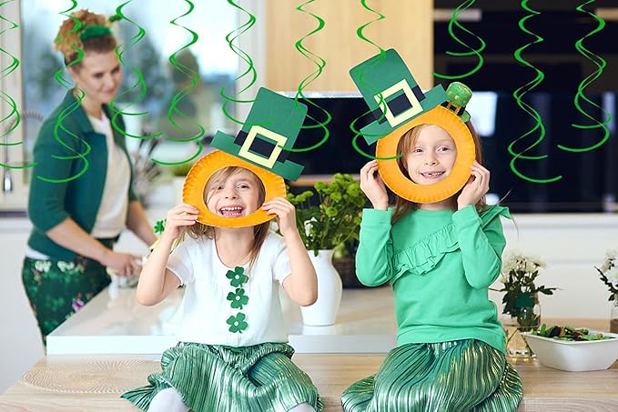 Green Hanging Swirls Party Decorations 30 pcs Ceiling Swirl Foil Decoration for Birthday, Spring Themed Party & St. Patrick’s Day