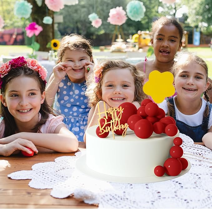 MIAHART Ball Cake Toppers Boho Grass Cake Topper Ball Cake Insert Decoration for Birthday Wedding Baby Shower Party Decorations Boho Themed Party Supplies (Red)
