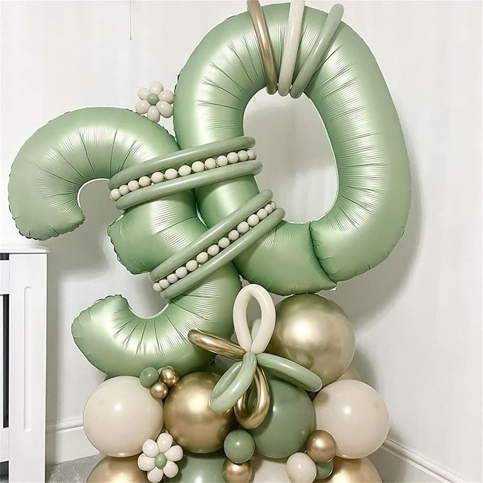 Sage Green 5 Balloons, 40" Giant Helium Foil Number 0-9 Olive Green Birthday Balloon for Boys Girls, Self Inflating Digit 5 Balloons for Women Men Anniversary Jungle Safari Party Decorations Supplies