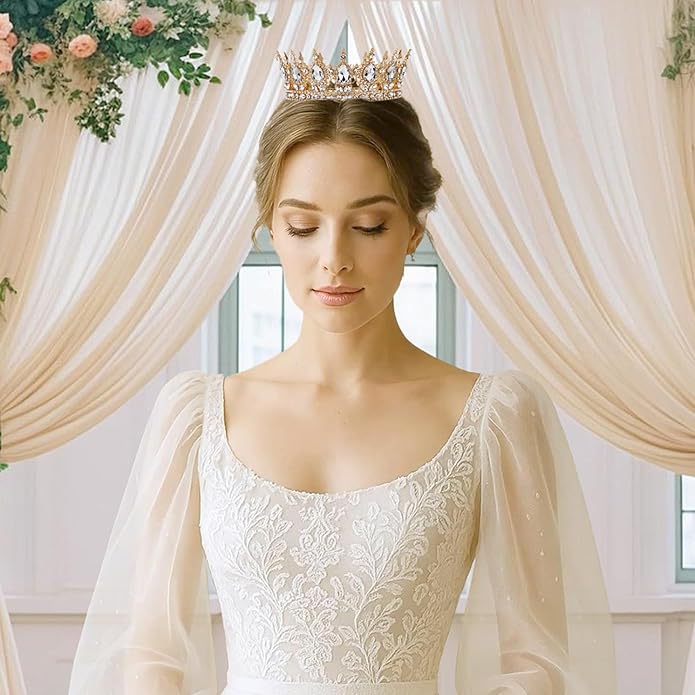 Gold Crown for Women, Crystal Queen Tiaras Headband Wedding Bridal Hair Accessories, Birthday Party Prom Cake Topper