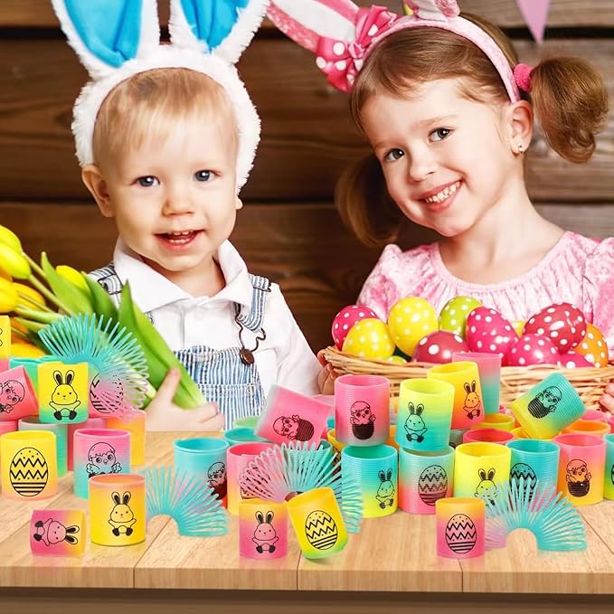 36 Packs Spring Rainbow Magic Fidget Stress Coil Mini Springs Bulk Toys Party Favor Carnival Prize Goodie Bag Stuffers For Kids Boys Girls (Easter)