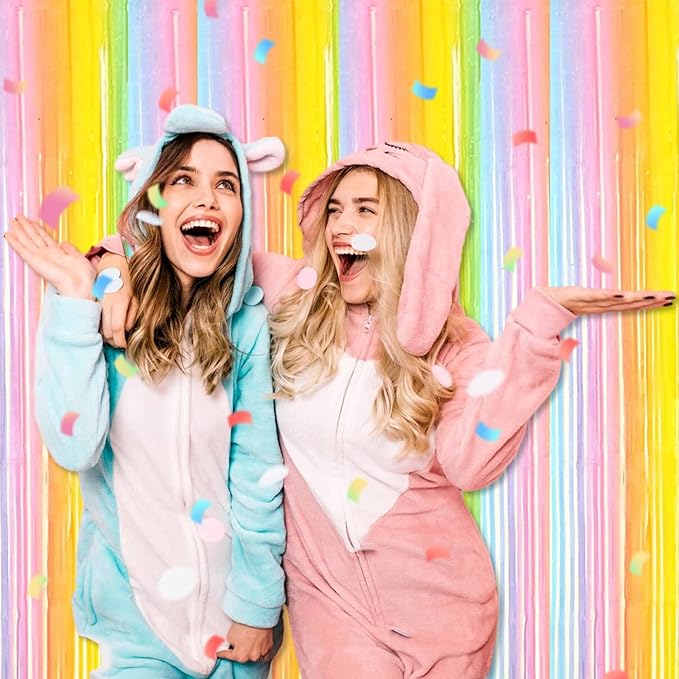 3 Pack Rainbow A Foil Fringe Curtains Backdrop, 3.28 x 6.6 Ft Metallic Streamers Tinsel Curtains Background for Photo Booth, Birthday, Halloween, Christmas, Thanksgiving, New Year Party Decorations