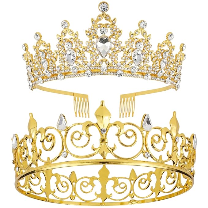 AOPRIE King & Queen Artemis Tiara and Crown for Women Men Crystal Hair Accessories for Wedding Prom Bridal Birthday Party Halloween Costume Christmas Gifts Gold Princess Tiara for Girls Boys