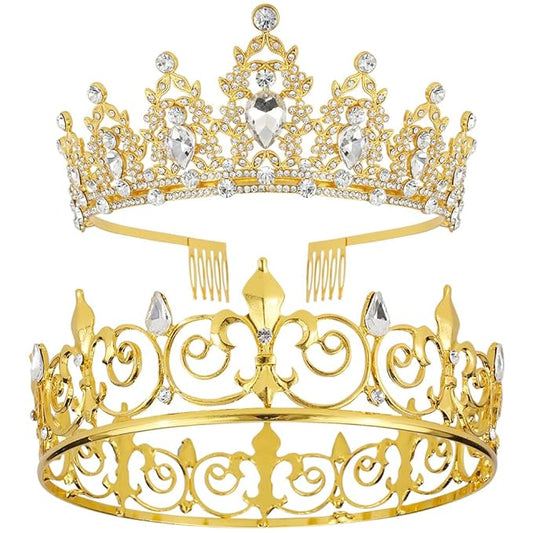 AOPRIE King & Queen Artemis Tiara and Crown for Women Men Crystal Hair Accessories for Wedding Prom Bridal Birthday Party Halloween Costume Christmas Gifts Gold Princess Tiara for Girls Boys