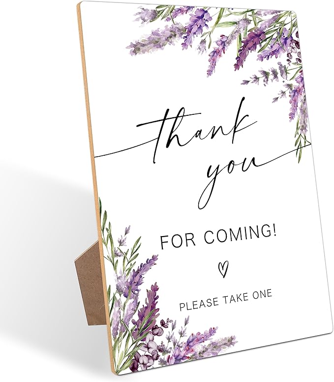 Thank You for Coming Please Take One Sign, Lavender Bridal Shower Decorations, Wedding Reception Table Decoration, Purple Floral Wooden Sign with Stand for Wedding Reception And Bridal Party Decor, 27