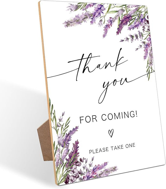 Thank You for Coming Please Take One Sign, Lavender Bridal Shower Decorations, Wedding Reception Table Decoration, Purple Floral Wooden Sign with Stand for Wedding Reception And Bridal Party Decor, 27