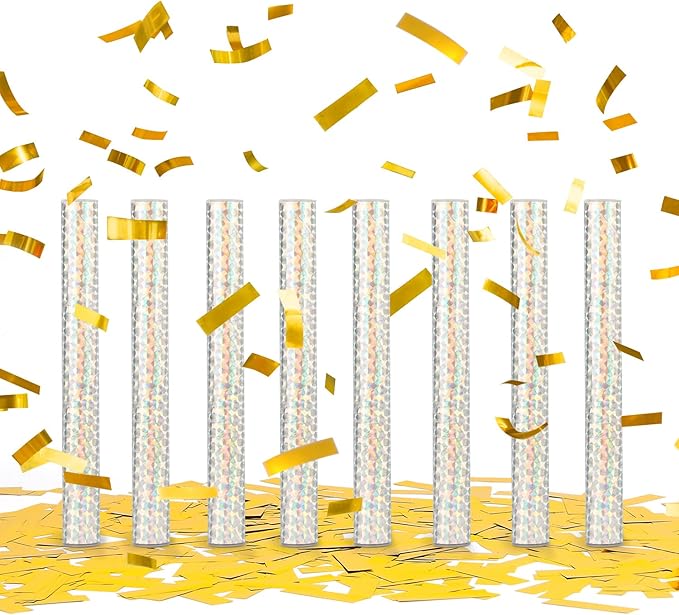 BATTIFE 8Pack Gold Metallic Confetti Sticks, Confetti Flick Flutter Shoots Popper for Graduation, Birthday Party, Wedding, Anniversary Parties Supplies, Square, 7.8inch