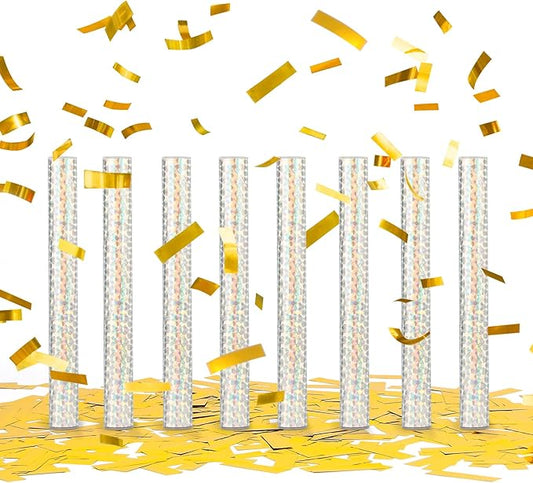 BATTIFE 16Pack Gold Metallic Confetti Sticks, Confetti Flick Flutter Shoots Popper for Graduation, Birthday Party, Wedding, Anniversary Parties Supplies, Square, 7.8inch