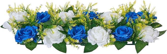 VEVOR Flower Ball Arrangement Bouquet 10 PCS, 19.6 x 8.6 Inch Artificial Flower Balls Wedding Table Centerpieces, Faux Rose Arrangements for Wedding Centerpiece Home Decoration, Blue and White Roses