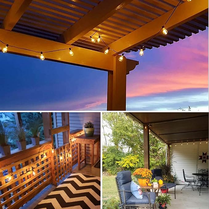 ZOTOYI Outdoor String Lights 50 FT, Patio Bulbs with 27 LED Plastic Edison ST38 Bulbs (2 Spare), Waterproof IP65 Outdoor Hanging Lights for Garden, Backyard, Cafe, Porch, Gift, Gazebo - Dimmable 2700K