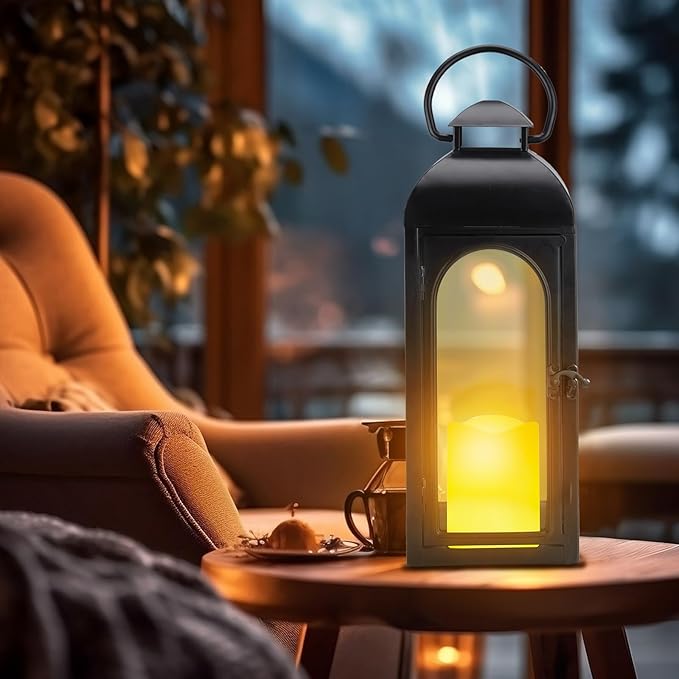 Christmas Lanterns Decorative Indoor, Christmas Lantern Outdoor with Timer, 16 Inch Decorative Candle Lanterns Flameless Light with Floral and Greenery for Table Centerpieces,Home, Porch Decor