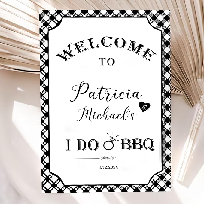 I Do BBQ Welcome Sign, BBQ Welcome Sign, Black White Gingham Engagement Party, Summer I Do Barbeque Yard Sign, BBQ Backyard Signs, Welcome To The I Do BBQ Party Sign