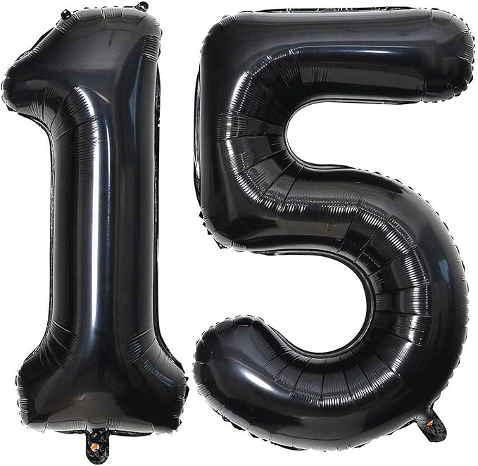 40 Inch Black 15 Number Balloons Giant 15 Balloons Black Birthday Balloons 15th Birthday Anniversary Events Party Decorations Supplies