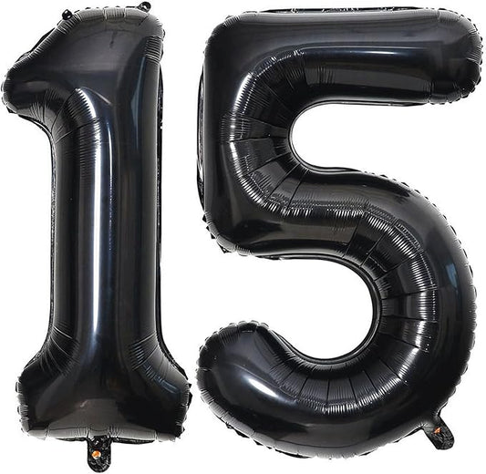 40 Inch Black 15 Number Balloons Giant 15 Balloons Black Birthday Balloons 15th Birthday Anniversary Events Party Decorations Supplies