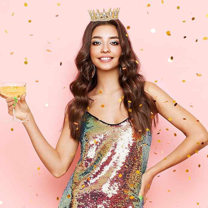 Gold Crown for Women, Crystal Queen Tiaras Headband Wedding Bridal Hair Accessories, Birthday Party Prom Cake Topper