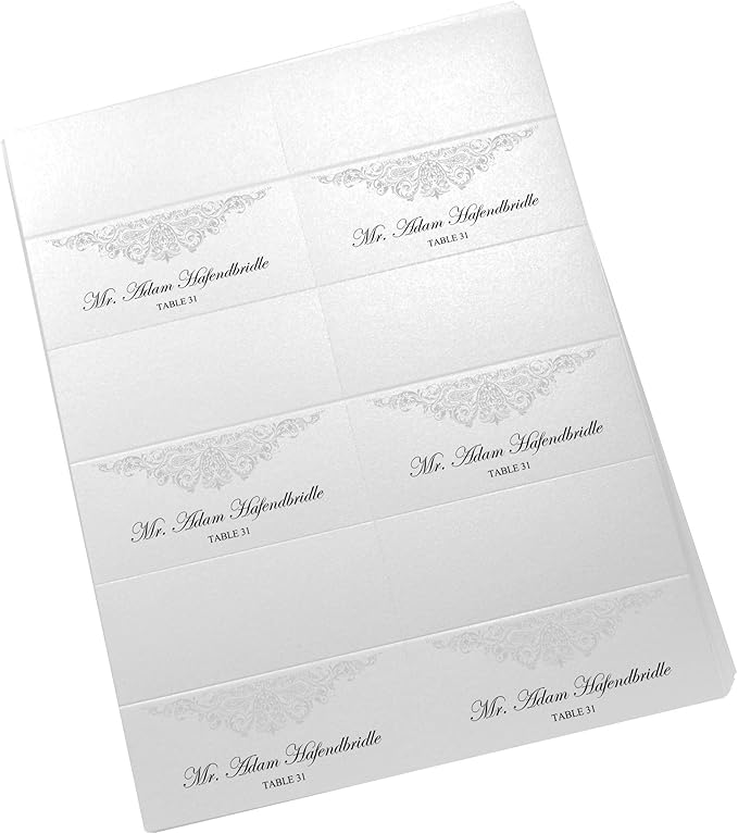 Paisley Printable Place Cards, Silver (Choose Color), Set of 60 (10 Sheets), Laser & Inkjet Printers - Wedding, Party, Dinner, and Special Events - Made in the USA