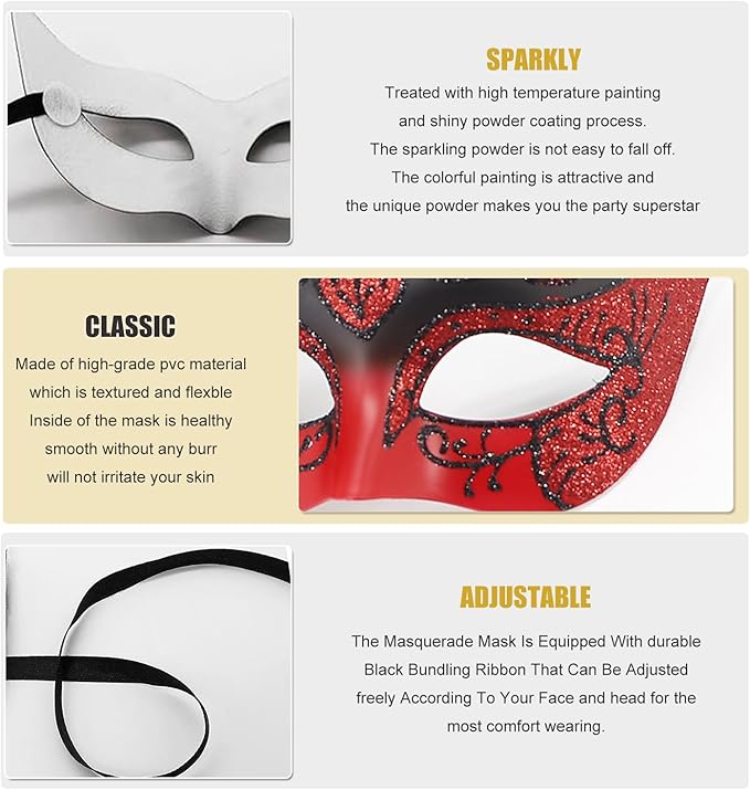 Masquerade Mask for Women Shiny Venetian Mask for Halloween Mardi Gras Costume Party Ball with Feather flower dec.