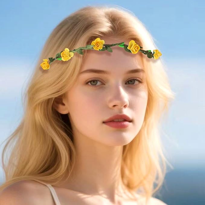 16 Pieces Flower Crown Headband Garland Floral Headbands Wreath Headpiece for Wedding Festival Vacation Fairy Party