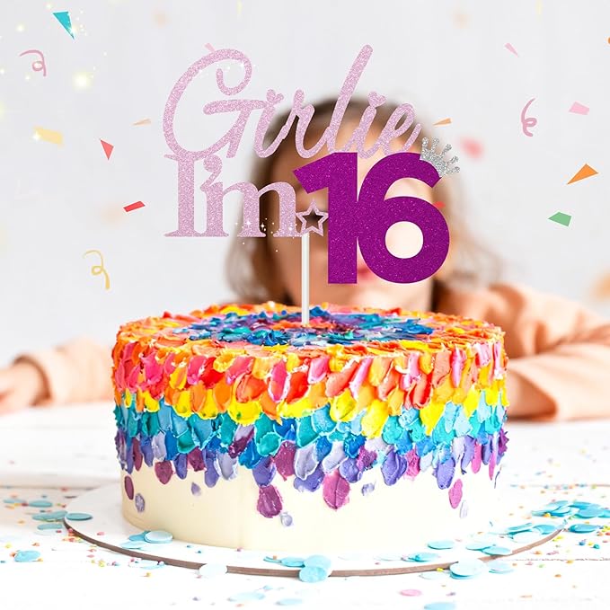 Girlie I'm 16 Cake Topper, 16th Birthday Decorations for Girl, Glitter Funny 16th Birthday Cake Topper, Girlie 16 Year Old Birthday Party Decoration Supplies
