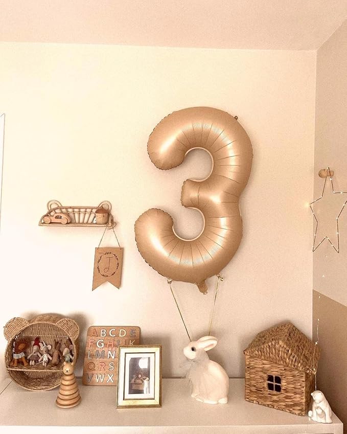 40 Inch Light Brown 3 Large Number Balloon, 3 13 23 30 33 36 Light Brown Birthday Party Decorations, Number Three Foil Balloons for Anniversary Party Graduations Celebration Supplies