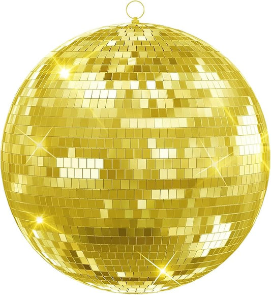 12"/16"/20" Mirror Disco Ball with Hanging Ring, for DJ Club, Party,Live Stage for Easy Installation, Disco Ball Mirror Balls Light Effect Mirrors Balls with Hanging Ring(Golden, Pink) 16inch Golden