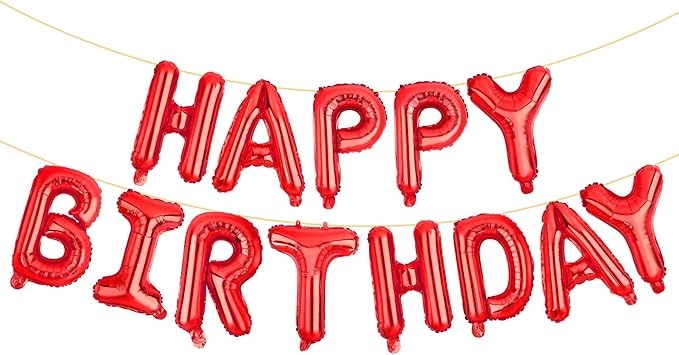 LIOZEOKUN Happy Birthday Balloon Letters 16 inch Mylar Foil Birthday Balloons Banner Sign for Birthday Party Decorations Supplies (Red)