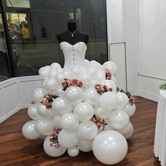 Pearl White Balloons Arch Double-Stuffed White Balloons Garland Ivory Balloon Different Sizes 18/12/10/5inch 61pcs Cream Beige Latex Balloons for Wedding Bridal Birthday Anniversary Decorations