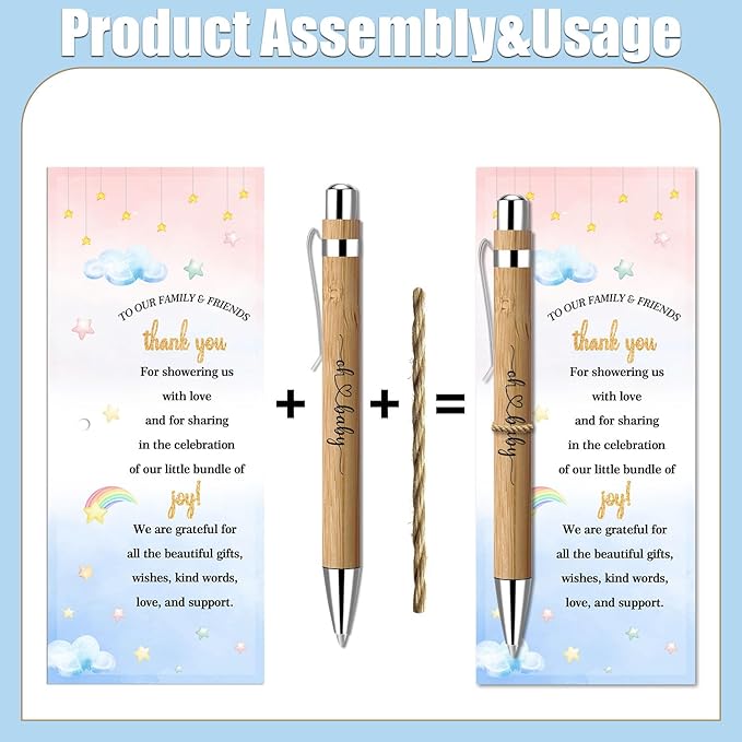 Toerifer 30 Pcs Baby Shower Gifts for Guests, Thank You Gift Sets, Included Bamboo Pens Greeting Cards, Gender Reveal Souvenirs Prizes, Twinkle Twinkle Little Star Baby Shower Decorations
