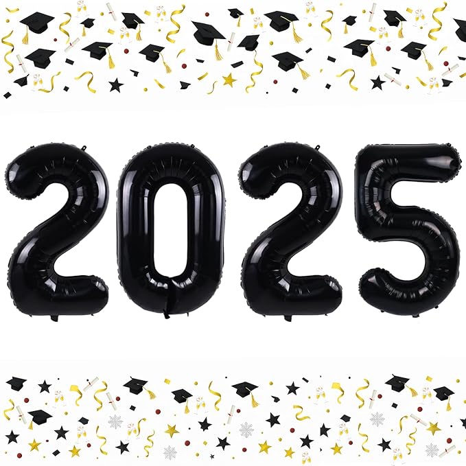 Smlpuame 40 Inch 2025 Balloons Black, LargeFoil Number Balloons for Happy New Years Festival Celebration Party Supplies Class of 2025 Graduation Decorations