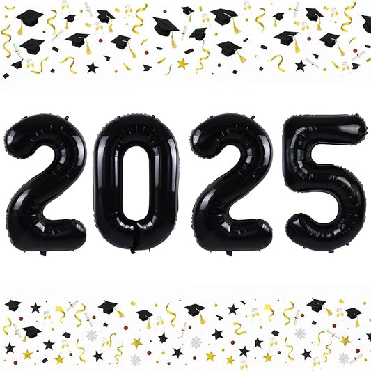 Smlpuame 40 Inch 2025 Balloons Black, LargeFoil Number Balloons for Happy New Years Festival Celebration Party Supplies Class of 2025 Graduation Decorations