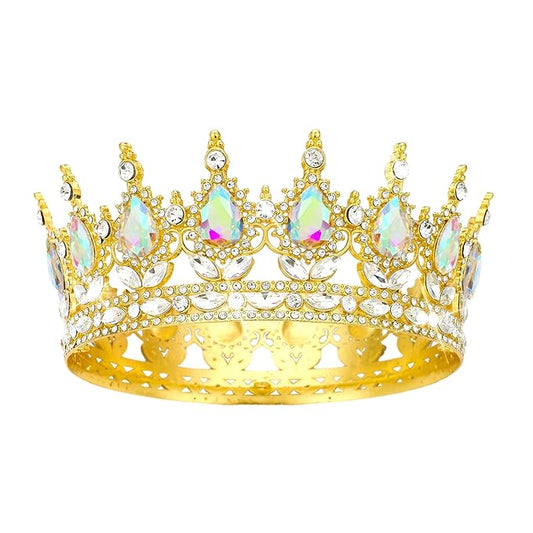 Queen Crown Rhinestone Wedding Crowns and Tiaras for Women Costume Party Hair Accessories Princess Birthday Crown Crystal Bridal Crown (Gold Crown-A+B)
