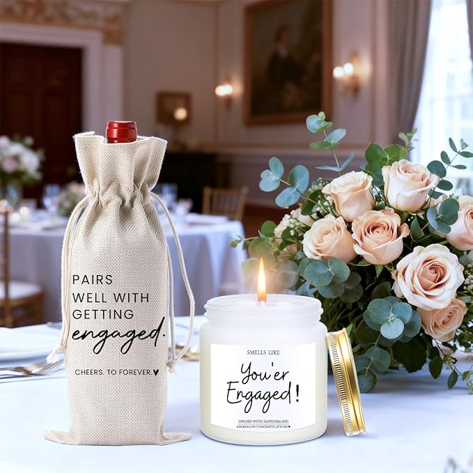 Engagement Gifts for Couples Her Engagement Party Decorations Gift for Couple Wine Bag Scented Candles Set Pairs Well with Getting Engaged Gifts Wine Bottle Bag