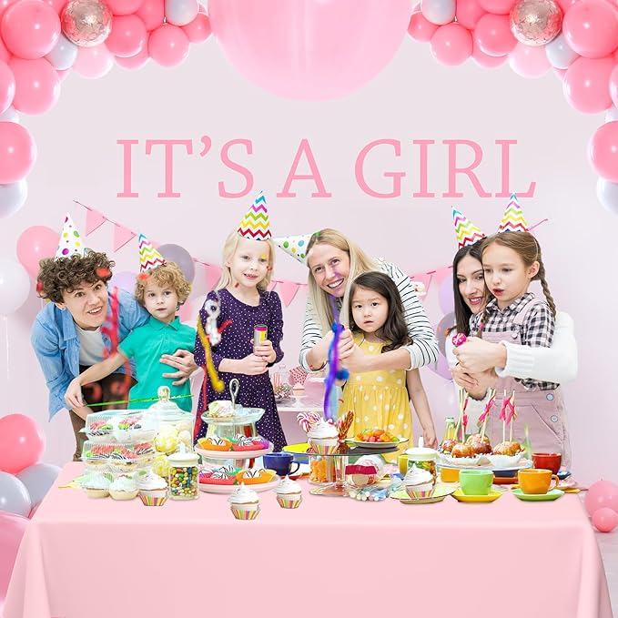 WNINK 6 Pack Plastic Light Pink Tablecloths for Parties Disposable Table Covers 54" x 108" Baby Pale Pink Pastel for Baby Shower Party, Parties Bridal Shower, Engagement Wedding,Holiday Birthday