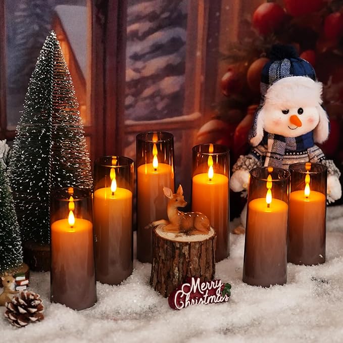 Flickering Flameless Candles Battery Operated with Remote and 2/4/6/8 H Timer Plexiglass Led Pillar Candles Pack of 9 (D2.3 xH 6" 7" 8") with Realistic Moving Wick Candles for Home Decor(Grey)