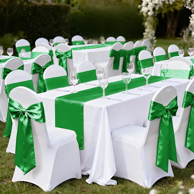 10 Pack Satin Table Runner 12 x 108 Inch Long,Satin Silk Table Runner for Wedding,Birthday Party and Banquet Decoration,Emerald