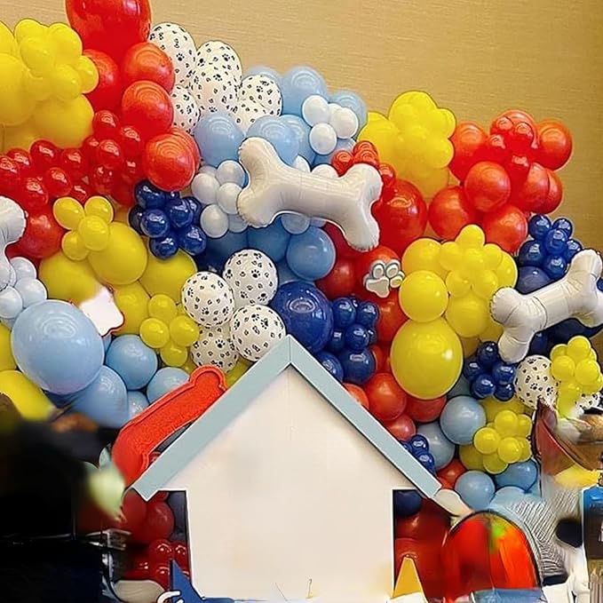 Dog Paw Balloons, 12 Inch Royal Blue Red and Yellow Balloons with White Dog Paw Print Helium Latex Balloon, Carnival Circus Balloon for Dog Themed Boys Girls Birthday Party Decoration Supplies