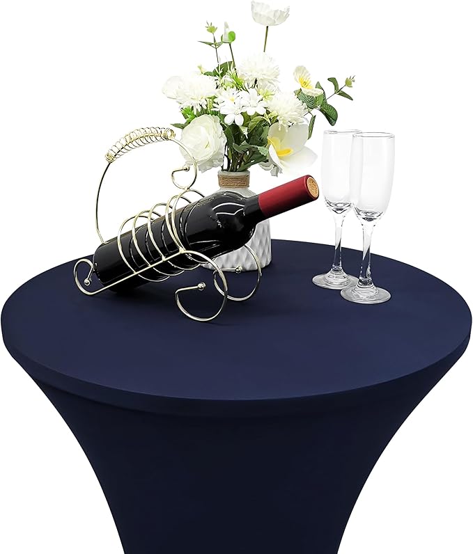 2PCS 24x43 Inch Round Fitted Cocktail Table Cover Navy Spandex Cocktail Table Cloth Highboy Fitted Tablecloth High Top Table Cloths for Party Pub Banquet Bistro