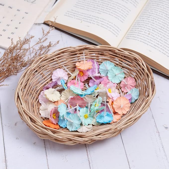 Artificial Handmade Lovely Blossom Mulberry Paper Craft Flowers, Scrapbooking 50 Pcs (Pastels Tone)