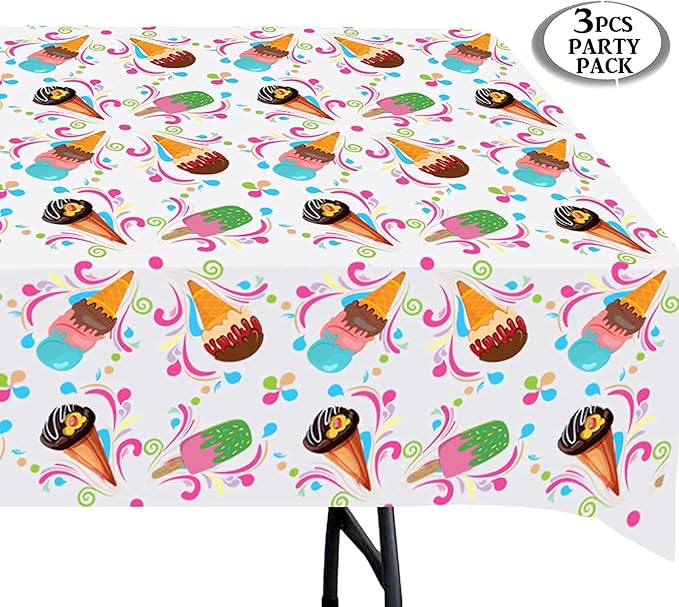 AnapoliZ Ice Cream Plastic Tablecloth | 3 Pack (54" x 102") | Rectangular Popsicle Table Cover | Summer Party Decoration | Social, BBQ Table Cover