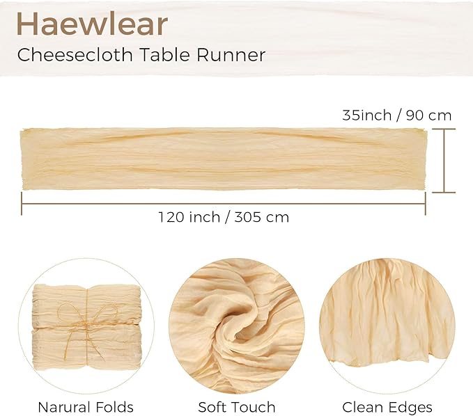 6 Pack Cheesecloth Table Runner 10Ft Boho Gauze Table Runner Cheese Cloth Long Rustic Sheer Table Runner for Wedding Bridal Baby Shower Birthday Party Cake Table Arbor Decorations (Beige)
