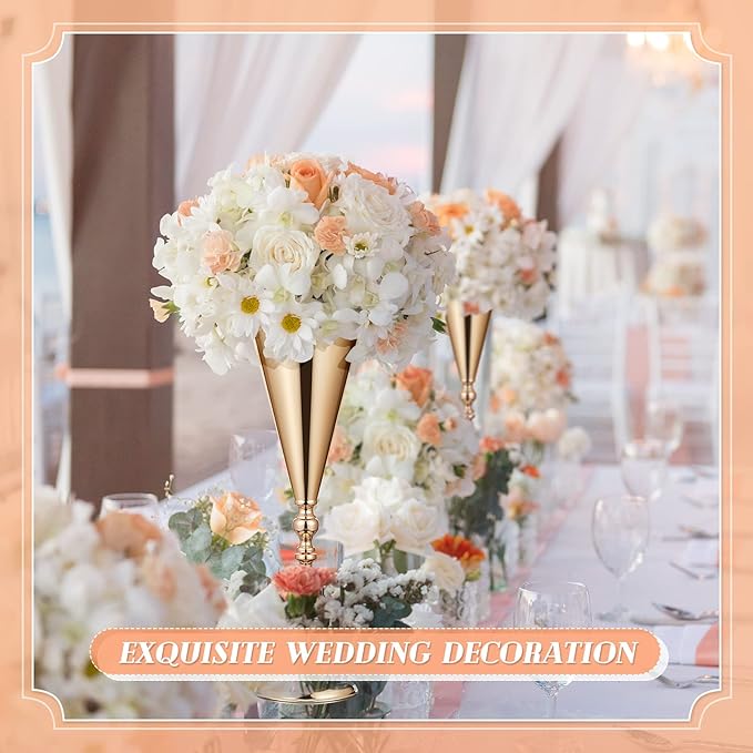 Amylove 10 Pcs Wedding Centerpieces Tall Vases - 21.7 Inch Gold Crystal Geometric Flower Stand, Elegant Table Decor for Wedding Reception, Party, Banquet, Hotel Decorations (16.5 Inch,Classic)