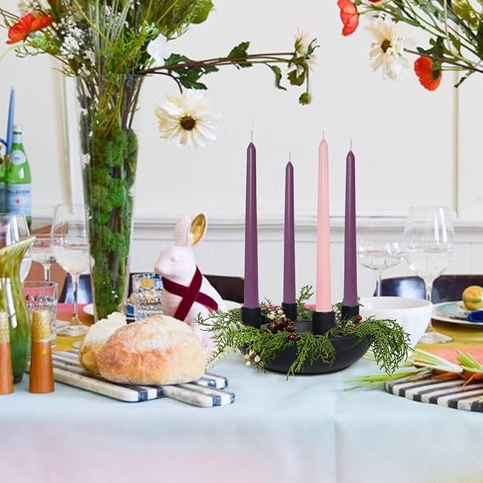 Christmas Advent Wreath Candle Holder 4 Taper Candlestick Seats Black Ceramic Candle Stand for Holiday Modern Home Party Kitchen Island Table Decor (Without Candles)