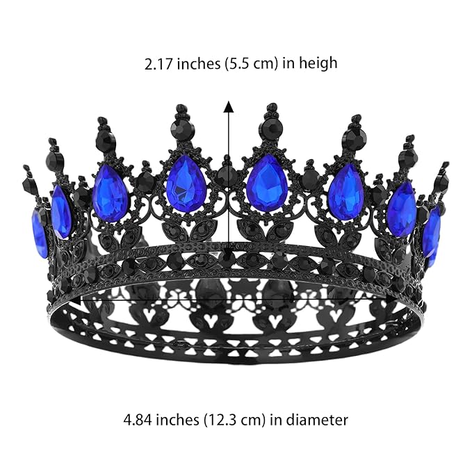 Black Crown for Women Crystal Tiara and Queen Crown for Girl Wedding Headband for Bride Hair Accessories for Costume Birthday Party Cake Decoration Prom