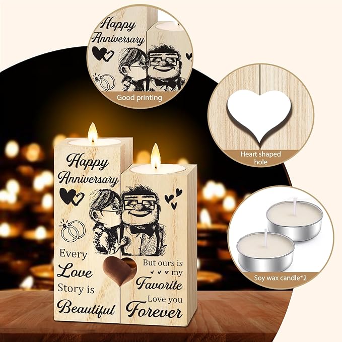 Happy Anniversary Wedding Gifts for Wife, Girlfriend, Her, Couples Gift Candlestick, Romantic Anniversary Wedding Presents for Husband, Him, Boyfriend