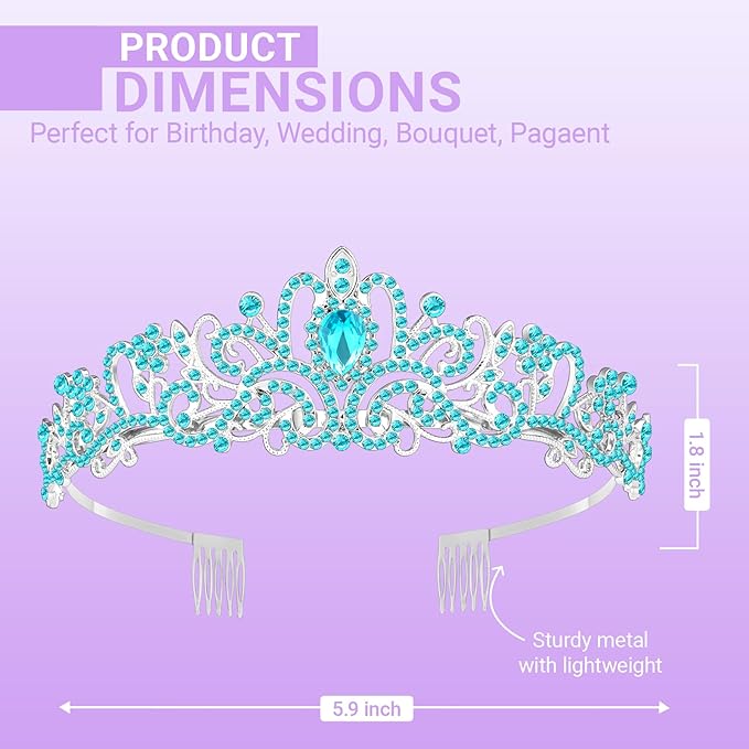 Tiara Crown for Women, Queen Tiara for Birthday Prom Bridal Party Custome Blue