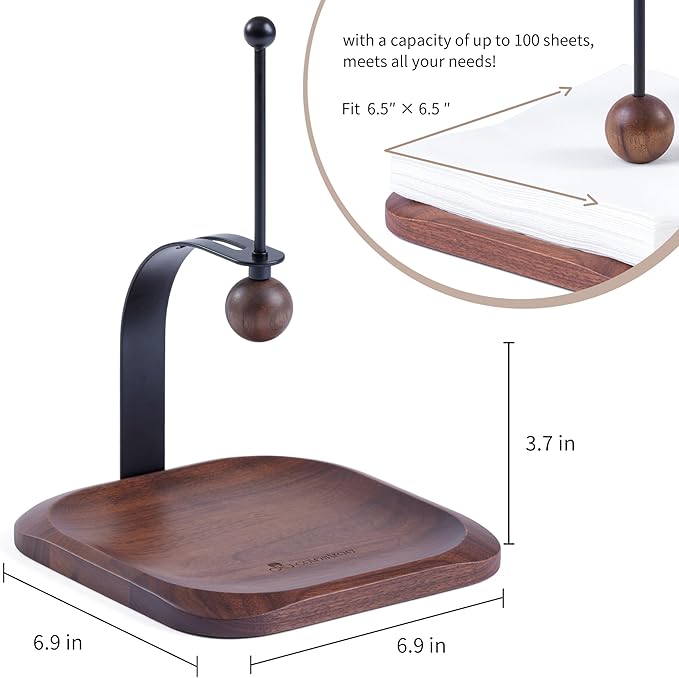 North American Walnut Napkin Holder for Table - Nordic Style Wooden Cocktail Napkin Holder Fits 5-7" Napkins - Windproof Dispenser for Kitchen, Coffee Bar, Cocktail Bar (Gift Idea)