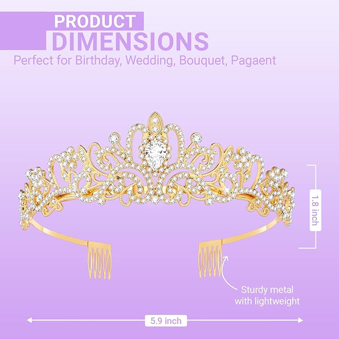 Tiara Crown for Women, Queen Tiara for Birthday Prom Bridal Party Custome Gold