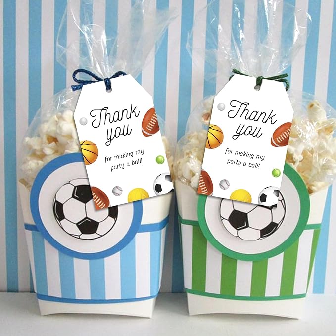 G2PLUS 50PCS Sports Thank You Tags, Thank You Gift Tags with String, Thank You for Making My Party A Ball Tag, Basketball Football Label Hangtags for Birthday, Baby Shower Party Favors