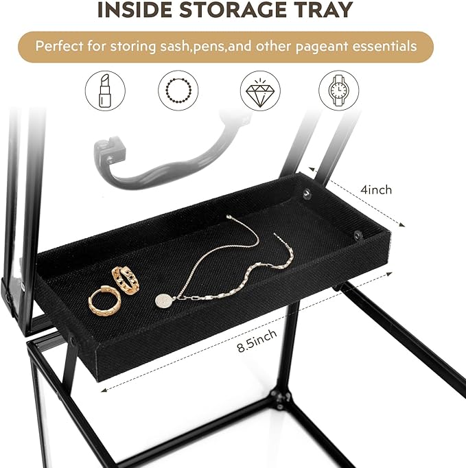 9inches Wide Pageant Crown Box Tiara Carrying Case Extra Large with Sash Holder Clear Acrylic Display Case,Toiletry and Cosmetic Organizer (Black, 230 * 230 * 200mm)