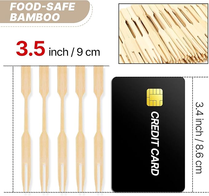 PuTwo Bamboo Appetizer Forks 3.5 Inch 500pcs Fancy Mini Small Appetizer Forks Toothpicks for Food Drink Fruit Sandwich BBQ Wedding Cocktail Charcuterie Boards Accessories Birthday Party Supplies